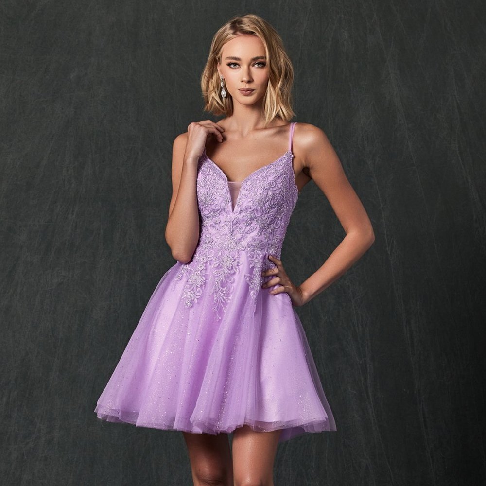 NEW SHORT BABY DOLL DRESS POLYESTER EMBROIDERED WITH LACE AND RHINESTONES JT 857